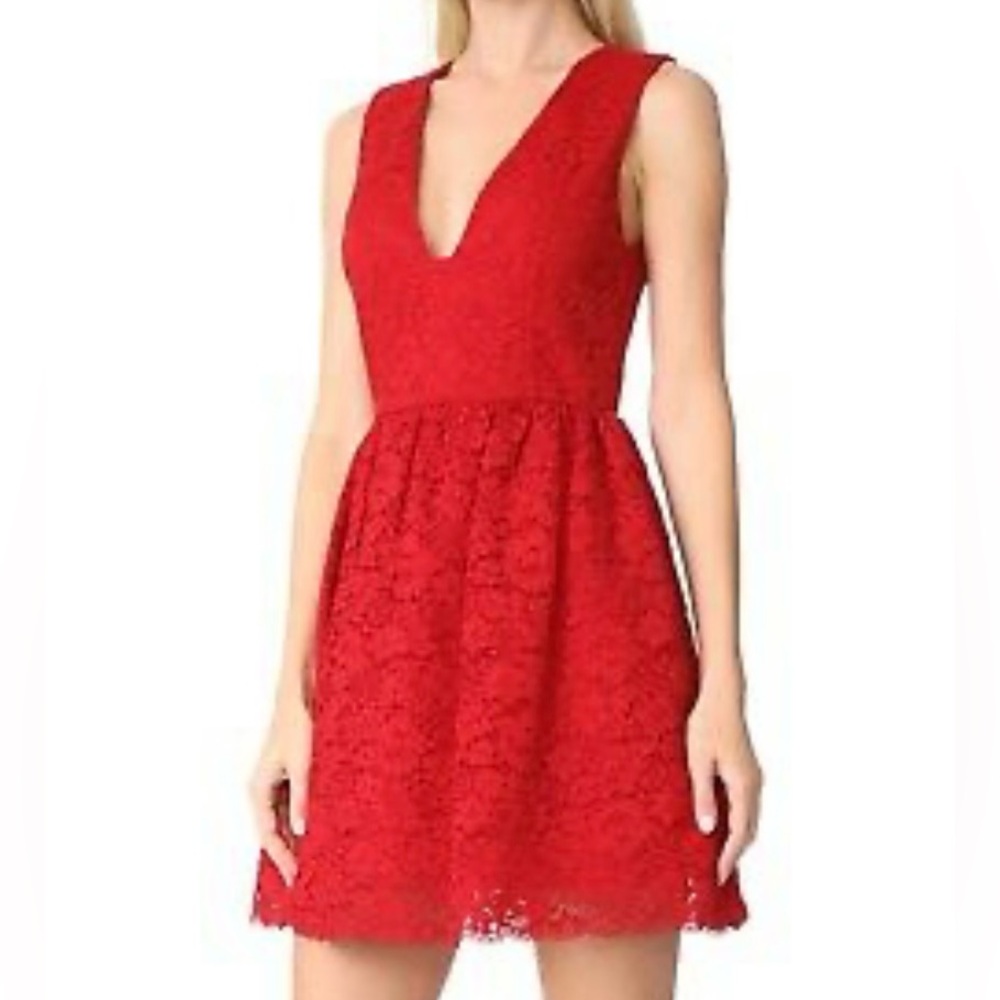 Alice and Olivia red lace mini dress